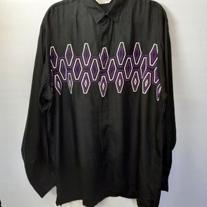 Vintage Genelli Embroidered Geometric 100% Silk Shirt
